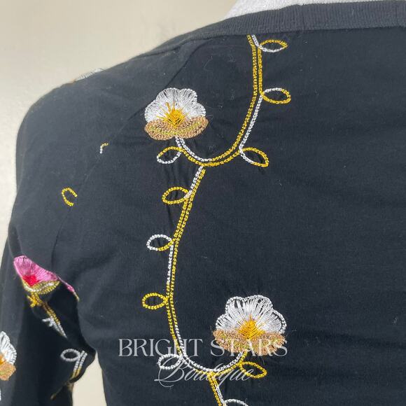 Rare Top ASO Lorelai Gilmore Girls 3/4 Sleeve Y2K Black Embroidered Vintage - Picture 10 of 11